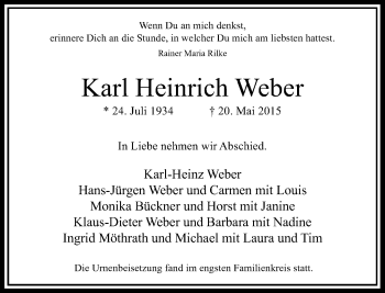 Traueranzeige von Karl Heinrich Weber von Rheinische Post