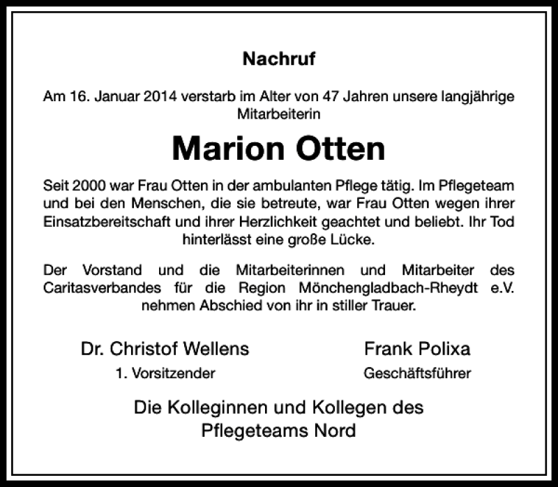 Alle Traueranzeigen F R Marion Otten Trauer Rp Online De