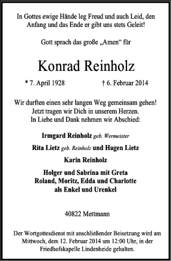 Alle Traueranzeigen für Konrad Reinholz trauer rp online de