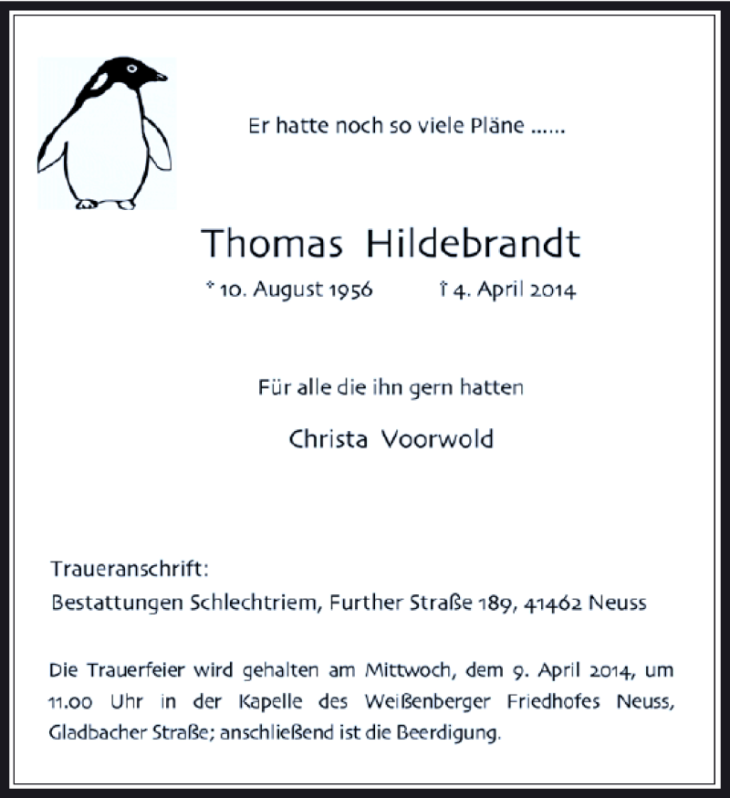 Alle Traueranzeigen für Thomas Hildebrandt trauer rp online de