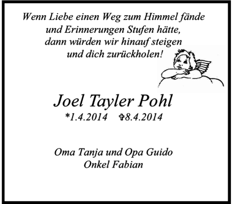 Alle Traueranzeigen F R Joel Tayler Pohl Trauer Rp Online De