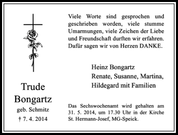 Alle Traueranzeigen für Trude Bongartz trauer rp online de