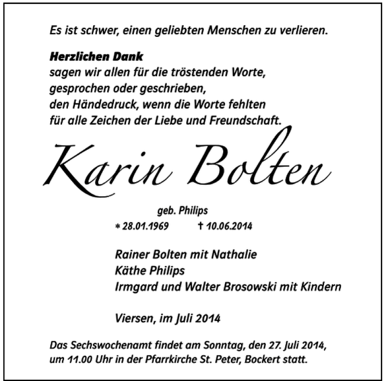 Alle Traueranzeigen F R Karin Bolten Trauer Rp Online De