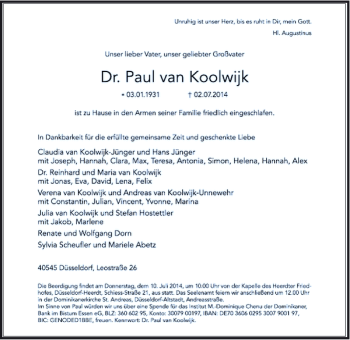 Alle Traueranzeigen für Dr Paul van Koolwijk trauer rp online de