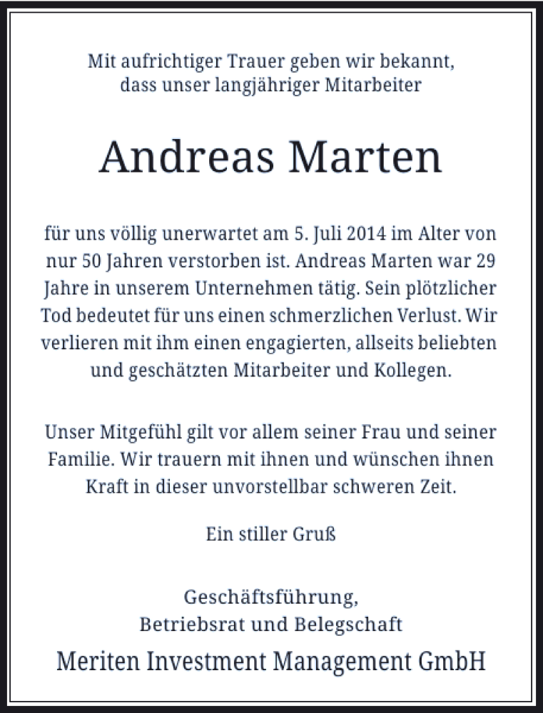 Alle Traueranzeigen für Andreas Marten trauer rp online de