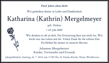 Alle Traueranzeigen F R Katharina Kathrin Mergelmeyer Trauer Rp Online De