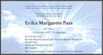 Alle Traueranzeigen für Erika Margarete Paas trauer rp online de