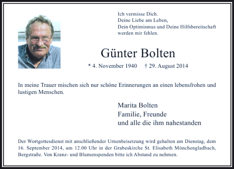 Alle Traueranzeigen für Günter Bolten trauer rp online de