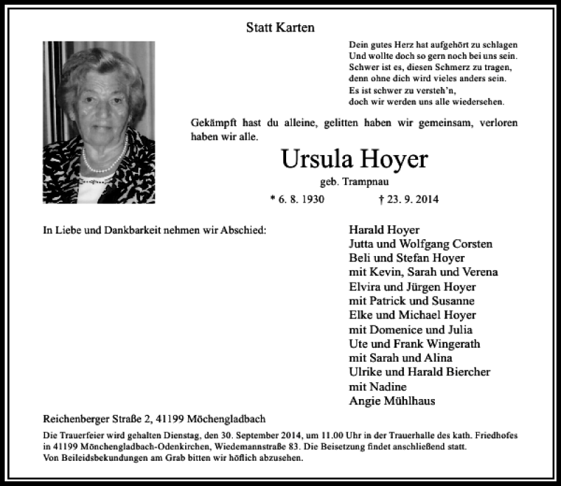 Alle Traueranzeigen für Ursula Hoyer geb Trampnau trauer rp online de