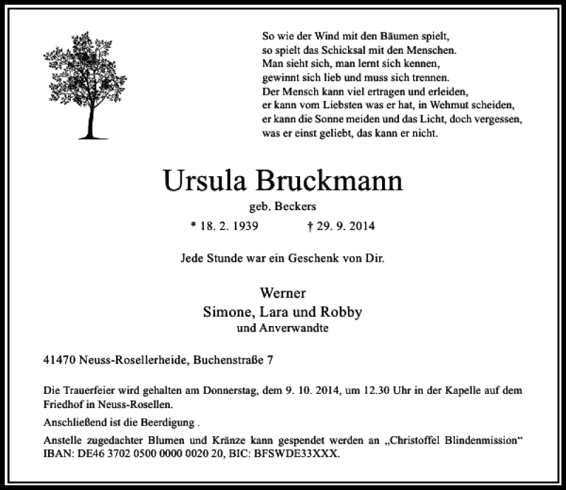 Alle Traueranzeigen für Ursula Bruckmann geb Beckers trauer rp online de