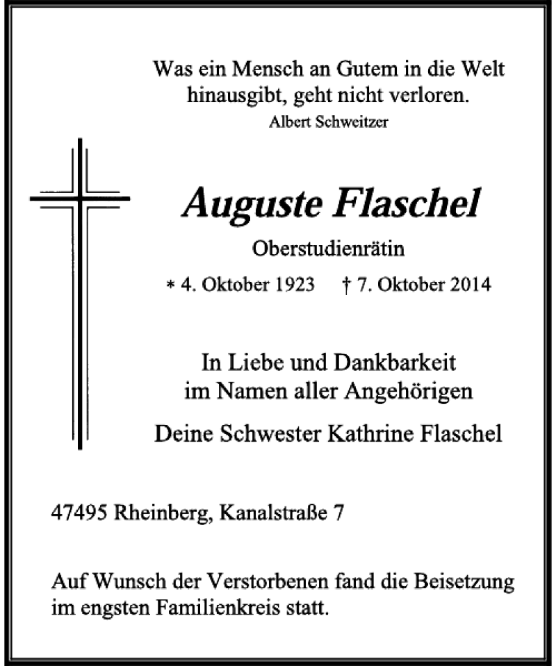 Alle Traueranzeigen für Auguste Flaschel trauer rp online de