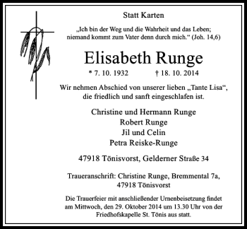 Alle Traueranzeigen F R Elisabeth Runge Trauer Rp Online De