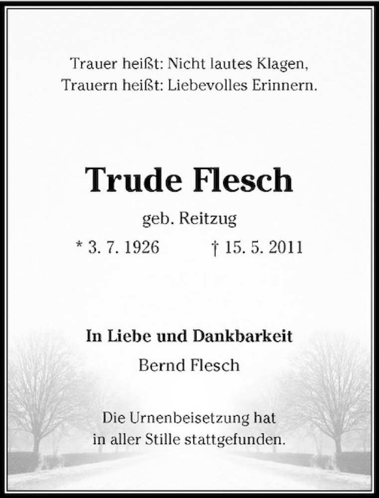 Alle Traueranzeigen für Trude Flesch trauer rp online de