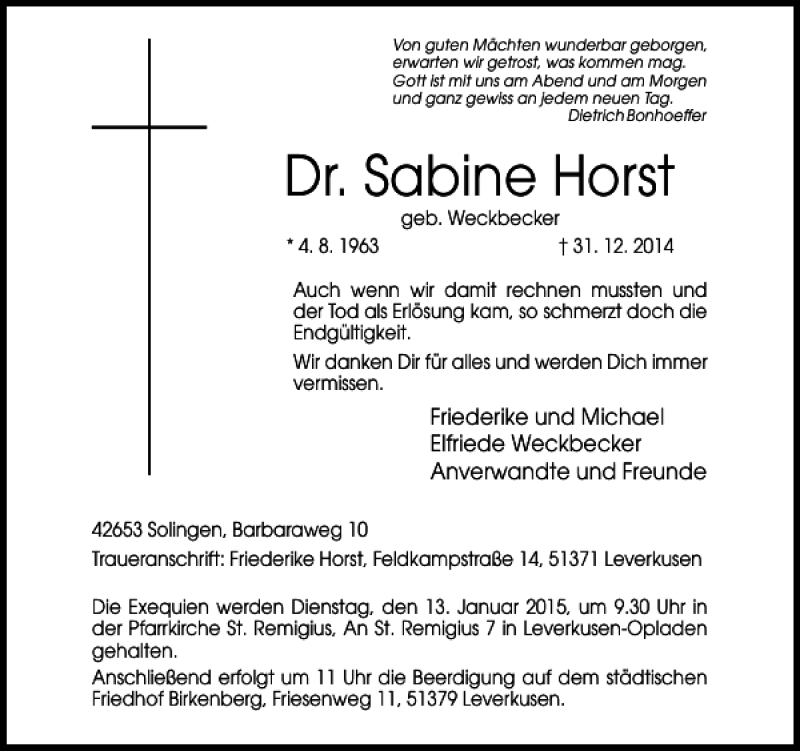 Alle Traueranzeigen für Dr Sabine Horst trauer rp online de