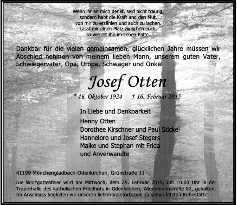 Alle Traueranzeigen für Josef Otten trauer rp online de