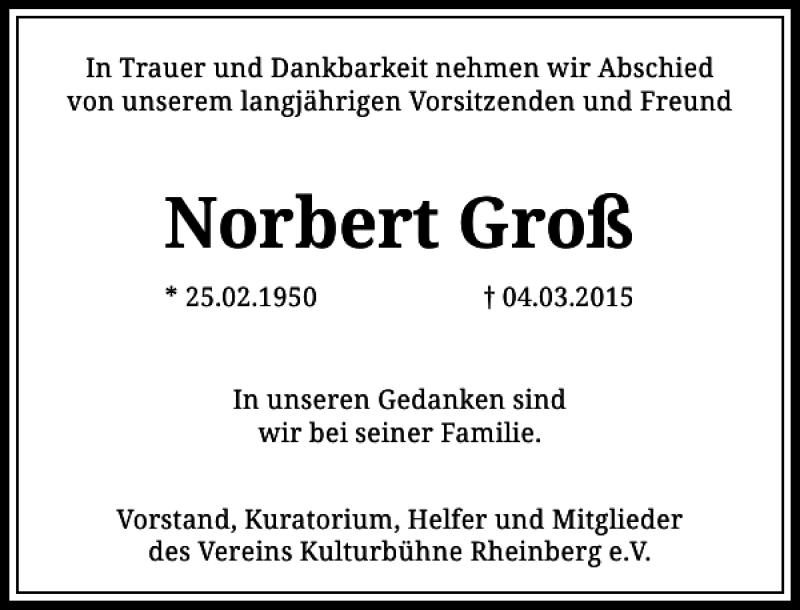 Alle Traueranzeigen für Groß Norbert trauer rp online de