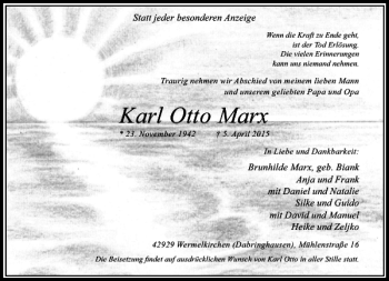 Alle Traueranzeigen F R Otto Marx Karl Trauer Rp Online De