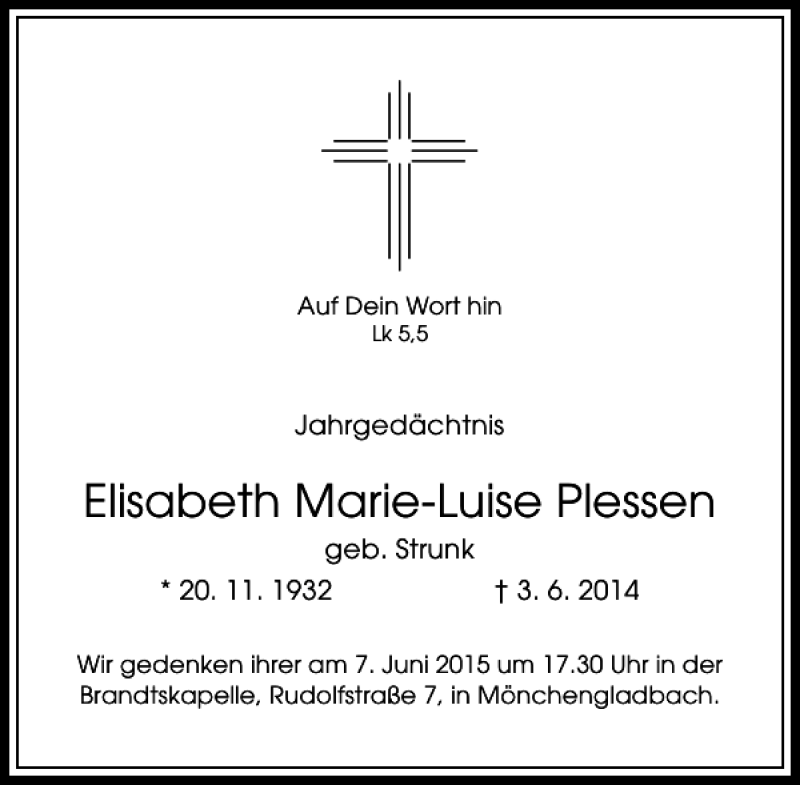 Alle Traueranzeigen F R Marie Luise Plessen Elisabeth Trauer Rp Online De