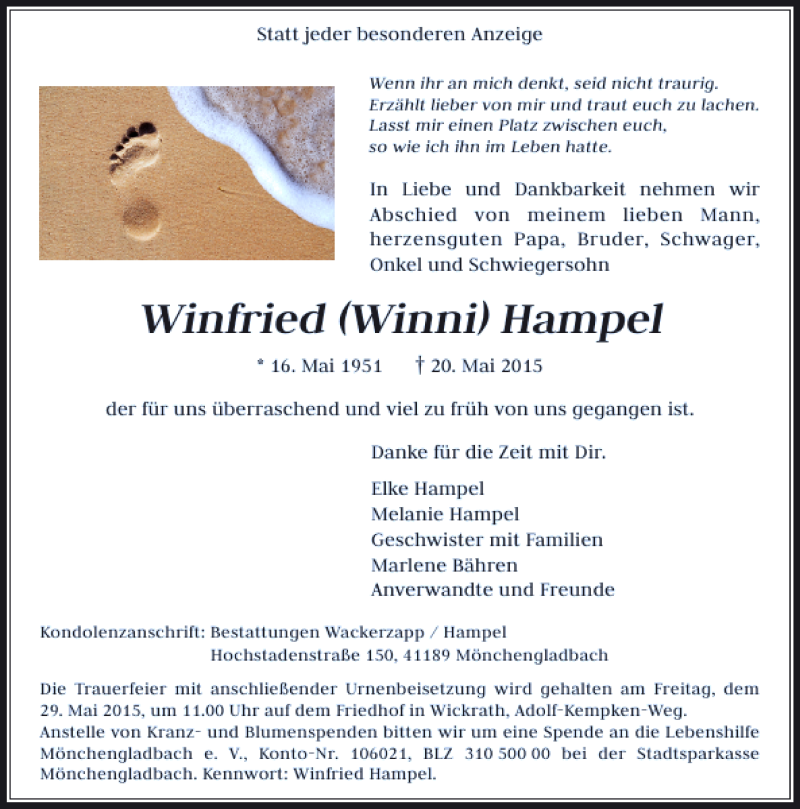 Alle Traueranzeigen F R Winni Hampel Winfried Trauer Rp Online De