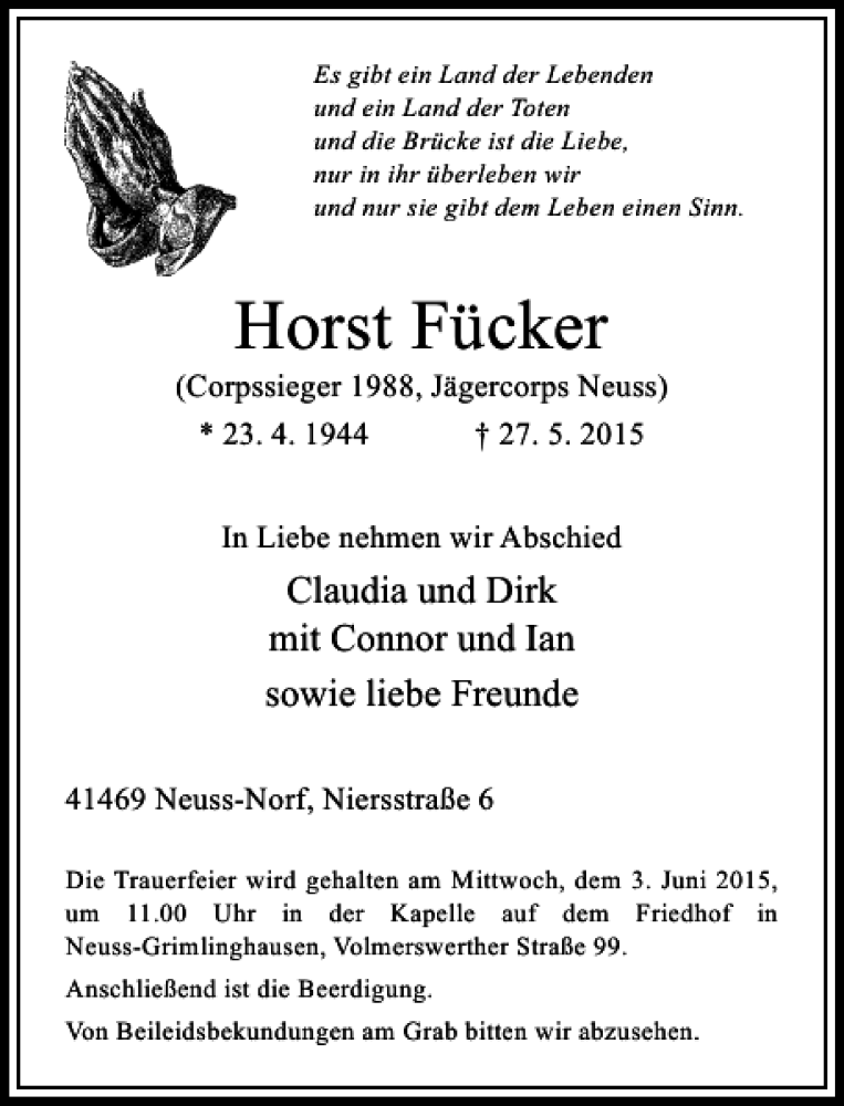 Alle Traueranzeigen F R F Cker Horst Trauer Rp Online De