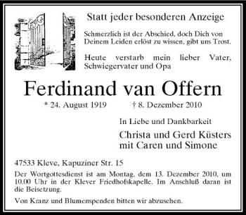 Alle Traueranzeigen F R Ferdinand Van Offern Trauer Rp Online De