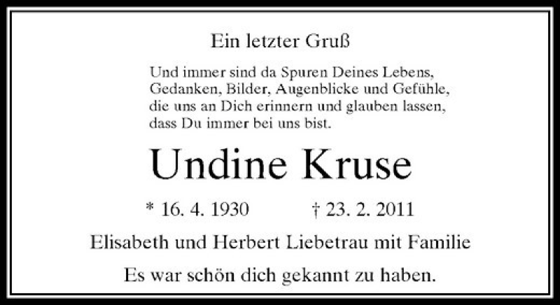 Alle Traueranzeigen F R Undine Kruse Trauer Rp Online De