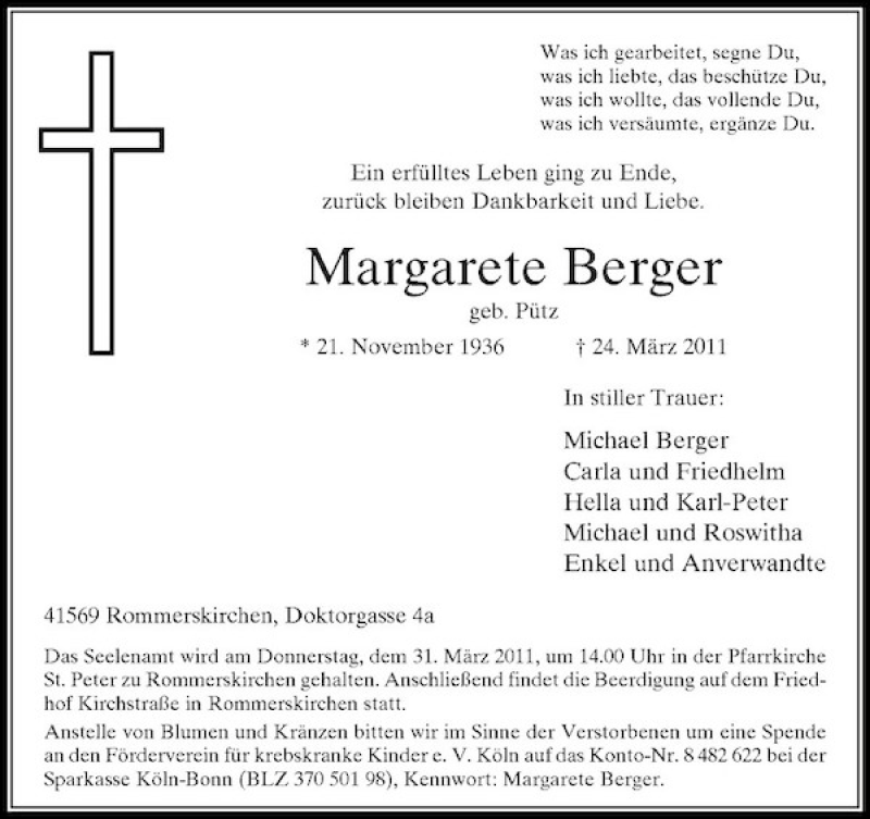 Alle Traueranzeigen F R Margarete Berger Trauer Rp Online De