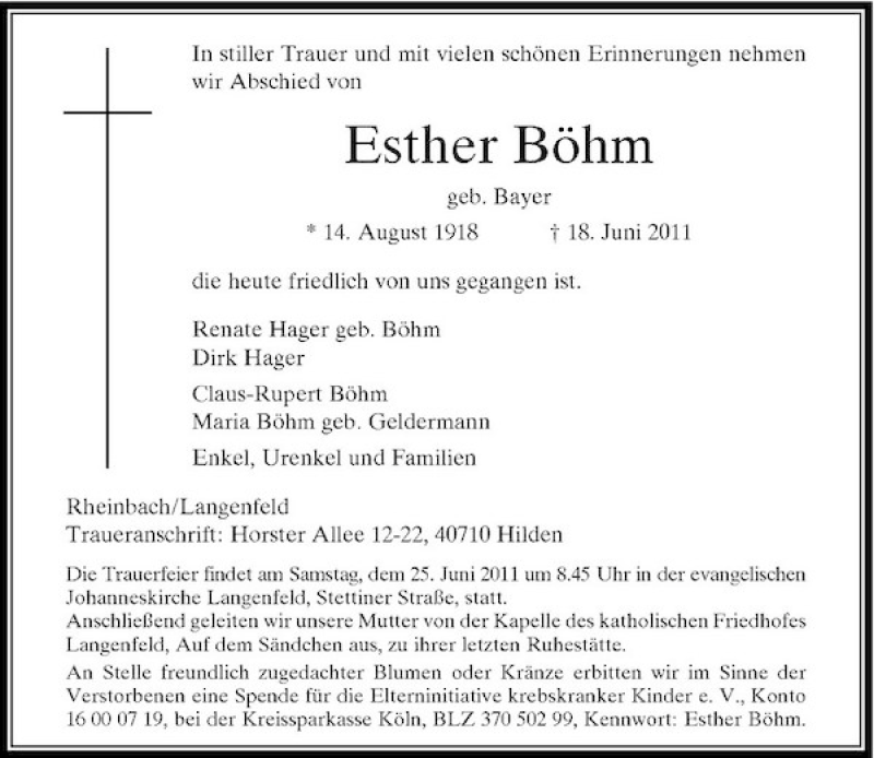 Alle Traueranzeigen für Esther Böhm trauer rp online de