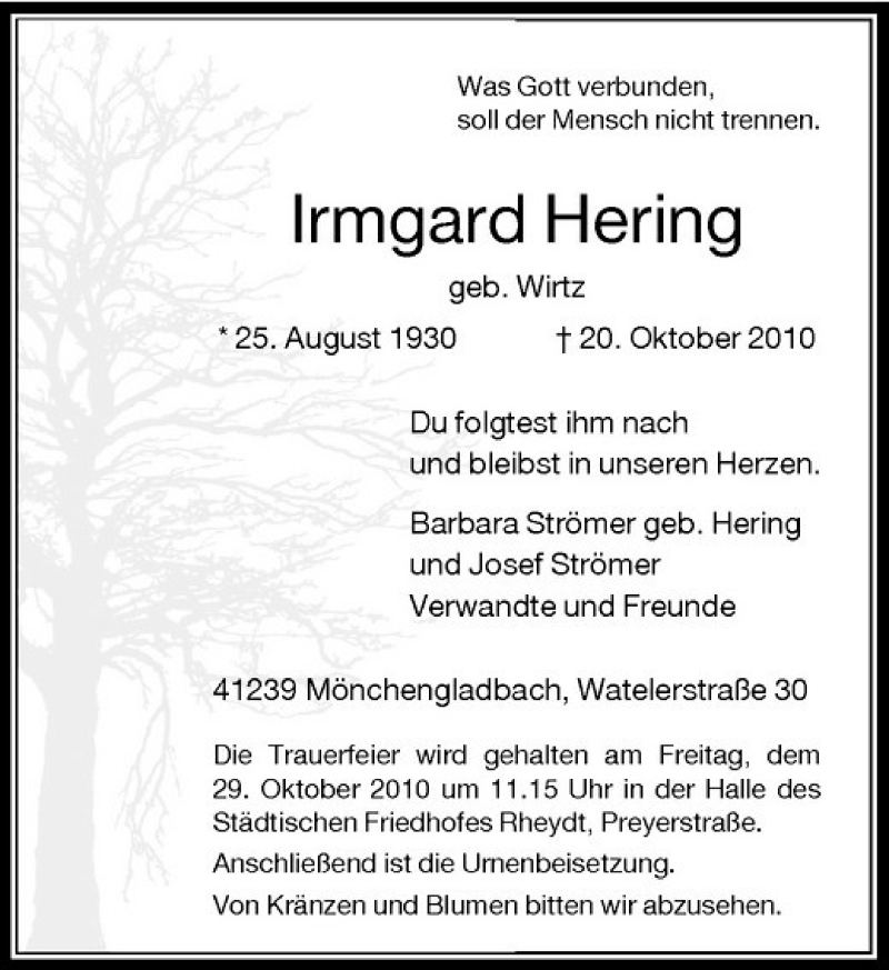 Alle Traueranzeigen F R Irmgard Hering Trauer Rp Online De