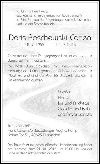 Alle Traueranzeigen für Doris Roschewski Conen trauer rp online de