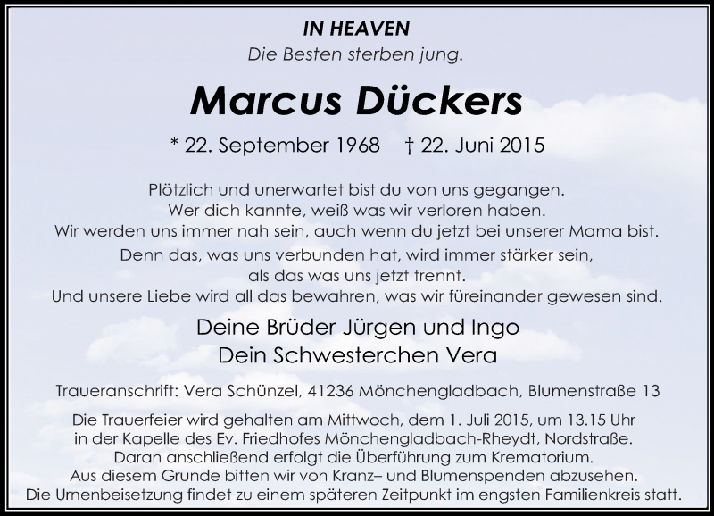 Alle Traueranzeigen für Marcus Dückers trauer rp online de