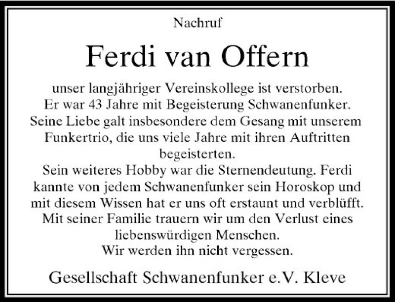 Alle Traueranzeigen F R Ferdi Van Offern Trauer Rp Online De