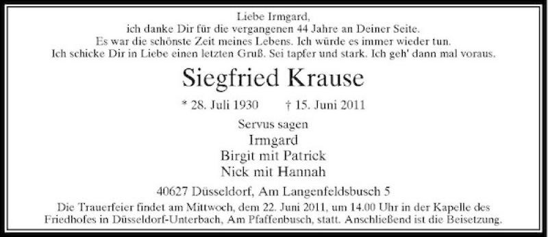 Alle Traueranzeigen für Siegfried Krause trauer rp online de