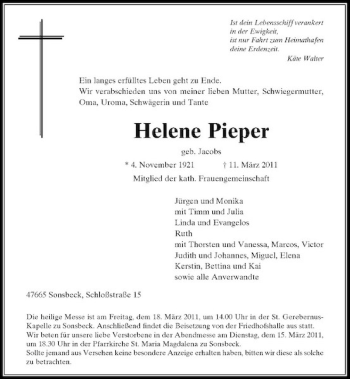 Alle Traueranzeigen für Helene Pieper trauer rp online de