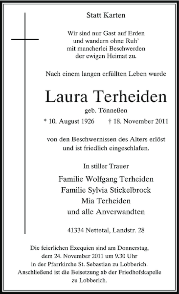 Alle Traueranzeigen F R Laura Terheiden Trauer Rp Online De