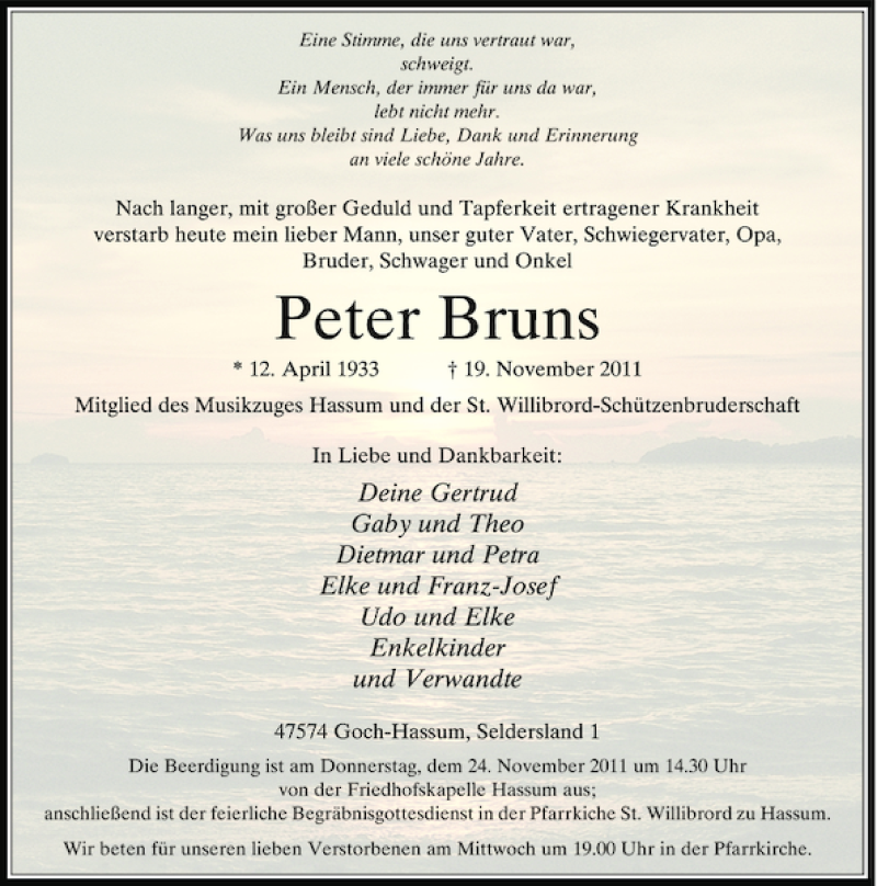 Alle Traueranzeigen für Peter Bruns trauer rp online de