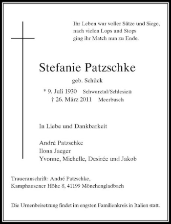 Alle Traueranzeigen für Stefanie Patzschke trauer rp online de