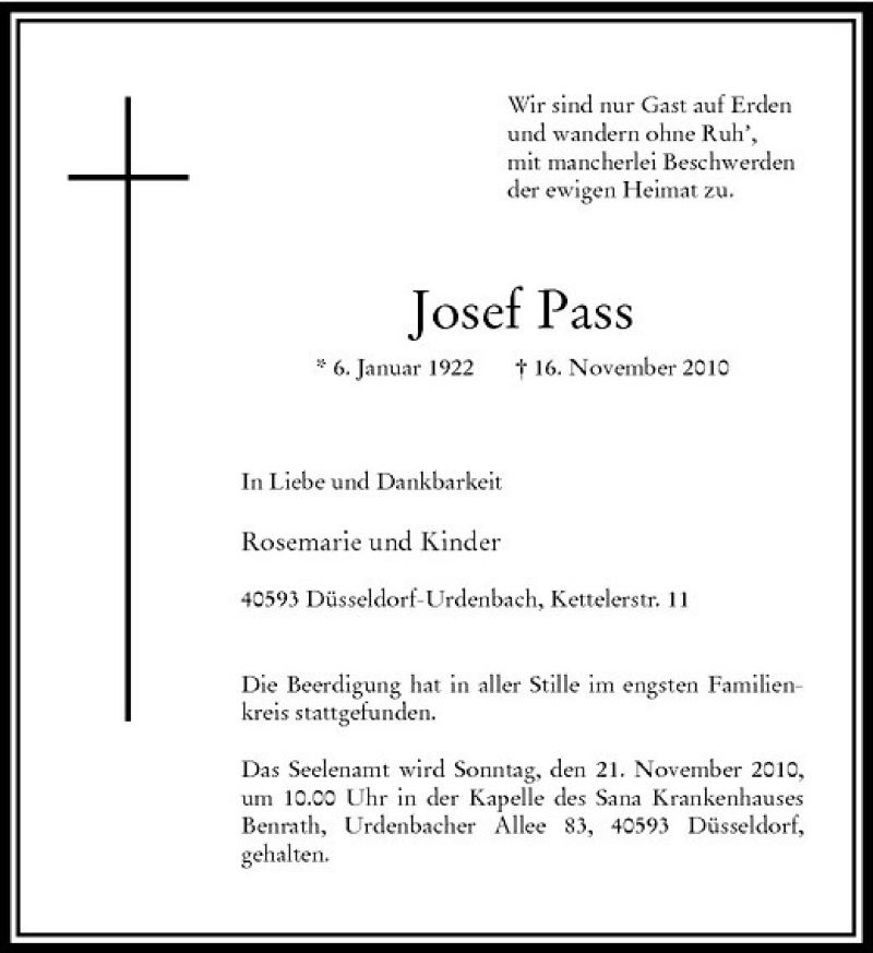 Alle Traueranzeigen F R Josef Pass Trauer Rp Online De