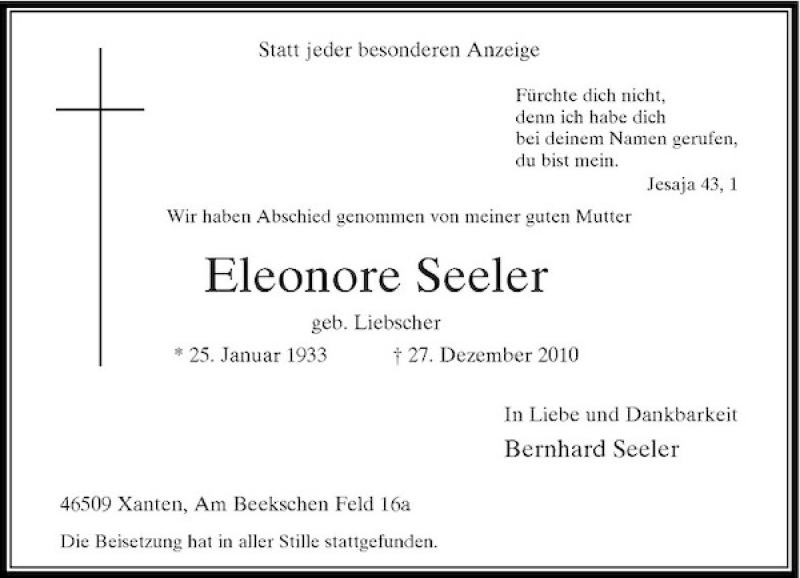 Alle Traueranzeigen F R Eleonore Seeler Trauer Rp Online De