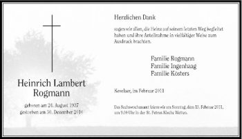 Alle Traueranzeigen für Heinrich Lambert Rogmann trauer rp online de