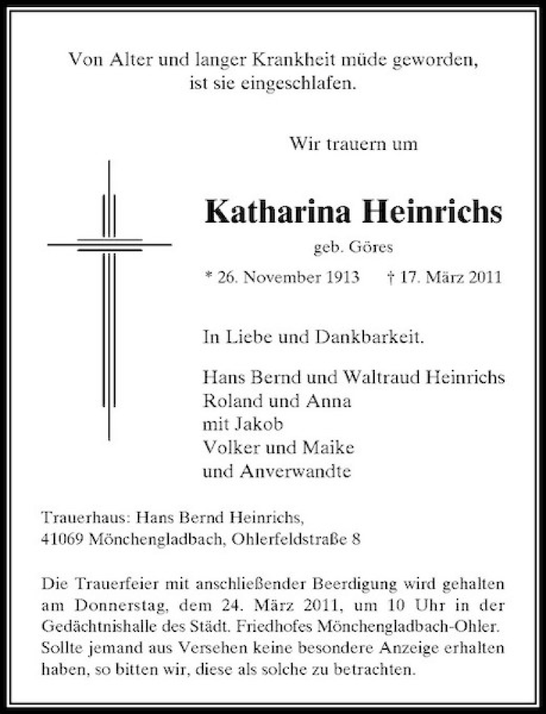 Alle Traueranzeigen für Katharina Heinrichs trauer rp online de