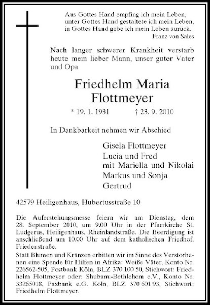 Alle Traueranzeigen F R Friedhelm Maria Flottmeyer Trauer Rp Online De