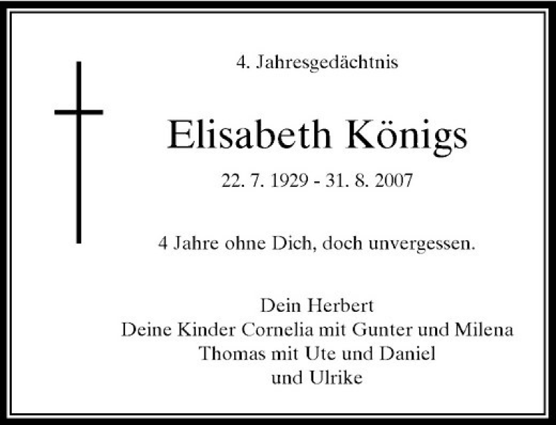 Alle Traueranzeigen für Elisabeth Königs trauer rp online de