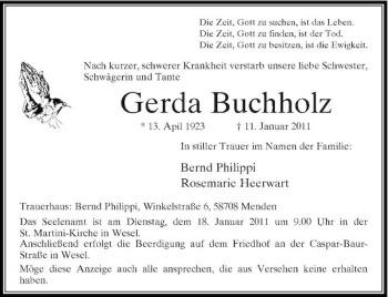 Alle Traueranzeigen für Gerda Buchholz trauer rp online de