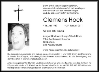 Alle Traueranzeigen F R Clemens Hock Trauer Rp Online De