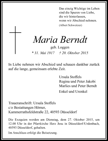 Alle Traueranzeigen für Maria Berndt trauer rp online de