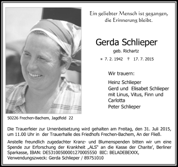 Alle Traueranzeigen für Gerda Schlieper trauer rp online de