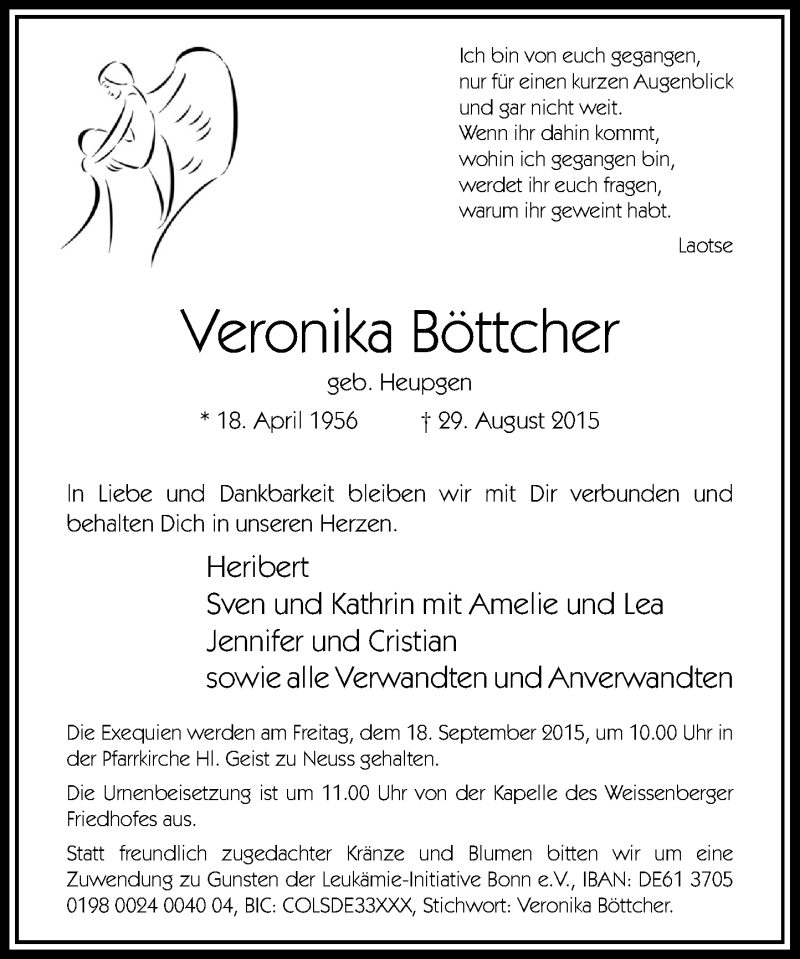  Traueranzeige für Veronika Böttcher vom 12.09.2015 aus Rheinische Post