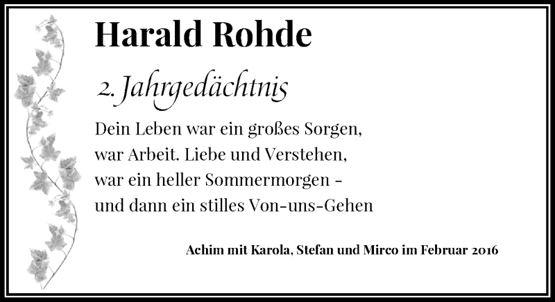 Alle Traueranzeigen für Harald Rohde trauer rp online de