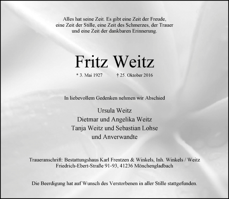 Alle Traueranzeigen für Fritz Weitz trauer rp online de